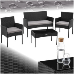 Tectake Rattan Garden Furniture Palese - For 4 People, Weather Resistant - Black - thumbnail 1