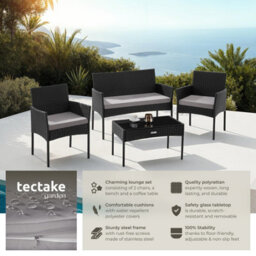 Tectake Rattan Garden Furniture Palese - For 4 People, Weather Resistant - Black - thumbnail 2