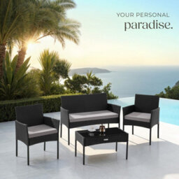 Tectake Rattan Garden Furniture Palese - For 4 People, Weather Resistant - Black - thumbnail 8