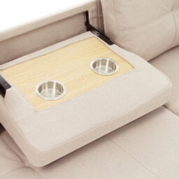 Abrihome Beige Linen L-Shaped Convertible Sofa Bed With Pull-Out Sleeper, Reversible Chaise, Storage & Cup Holder - thumbnail 6