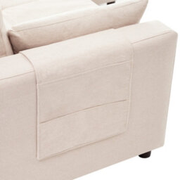 Abrihome Beige Linen L-Shaped Convertible Sofa Bed With Pull-Out Sleeper, Reversible Chaise, Storage & Cup Holder - thumbnail 7
