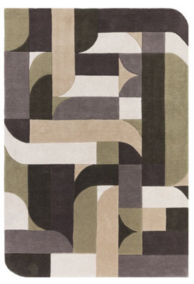 Green Handmade Modern Abstract Geometric Wool 12-14mm Thick Stain-Resistant Rug For Bedroom, Dining Room-160Cm X 230Cm - image 1