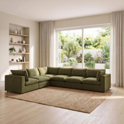 Furniturebox Uk Echo Green Linen-Look Fabric 5 Seater L-Shaped Modular Corner Sofa - thumbnail 1