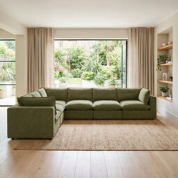 Furniturebox Uk Echo Green Linen-Look Fabric 5 Seater L-Shaped Modular Corner Sofa - thumbnail 2