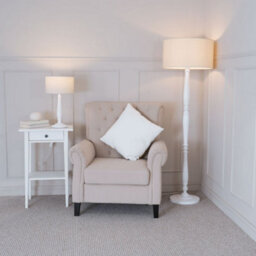 Valuelights Victoria Traditional White Wood Candlestick Floor Lamp With Natural Drum Shade - thumbnail 3