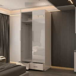 Sliding Wardrobes 4 u LTD Modern Wardrobe High Gloss Double Door Hinged Wardrobe With Mirror - (White, 90Cm) - thumbnail 3