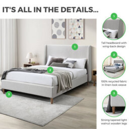 Furniturebox Uk King Size Bed - 'hana' Upholstered Beige Taupe Kingsize Bed Frame Only (No Mattress) - 100% Recycled Eco Fabric - thumbnail 8