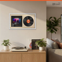 "30X17"" White Classic Vinyl Record Frame With Ivory Mount For 12 Inch Lp Album Cover & Disc - Ak Frames" - thumbnail 5