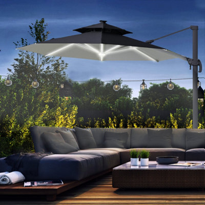 Outsunny 3M Rotating Cantilever Parasol Solar Lights Power Bank Dark Grey - image 1