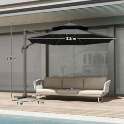 Outsunny 3M Rotating Cantilever Parasol Solar Lights Power Bank Dark Grey - thumbnail 3