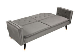 Comfy Living Grey Plush Velvet Tufted Sofa Bed With Black And Gold Legs - thumbnail 3