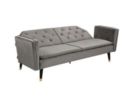 Comfy Living Grey Plush Velvet Tufted Sofa Bed With Black And Gold Legs - thumbnail 2