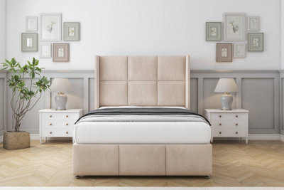 "Comfort Charlie Sand Naples Divan Bed Set No Drawers - 54"" Wingback & 12"" Footboard 4'6 Double" - image 1