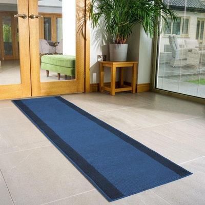 Bravich Hard Wearing Hessian Backed Stair Runner Kitchen Mat - Texas Navy Border - 60X600Cm (2'x20') - image 1
