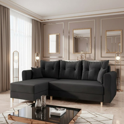 Zako L Space Saving Corner Sofa Bed Reversible Chaise With Storage Pull Out Bed Black Upholstery - image 1
