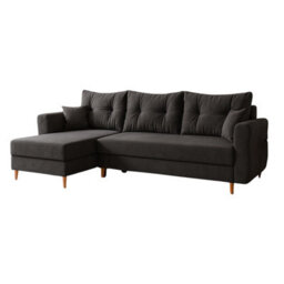 Zako L Space Saving Corner Sofa Bed Reversible Chaise With Storage Pull Out Bed Black Upholstery - thumbnail 2