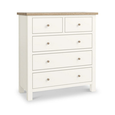 Farro Coconut White Xl 2 Over 3 Drawer Chest With Washed Oak Top - Fully Assembled By Roseland Furniture - image 1