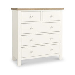 Farro Coconut White Xl 2 Over 3 Drawer Chest With Washed Oak Top - Fully Assembled By Roseland Furniture - thumbnail 4