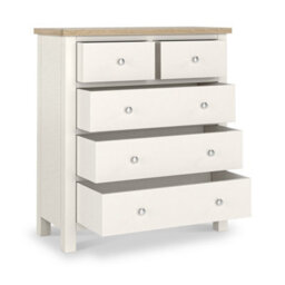 Farro Coconut White Xl 2 Over 3 Drawer Chest With Washed Oak Top - Fully Assembled By Roseland Furniture - thumbnail 7