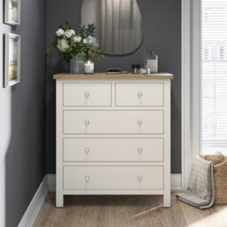 Farro Coconut White Xl 2 Over 3 Drawer Chest With Washed Oak Top - Fully Assembled By Roseland Furniture - thumbnail 5