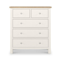 Farro Coconut White Xl 2 Over 3 Drawer Chest With Washed Oak Top - Fully Assembled By Roseland Furniture - thumbnail 6