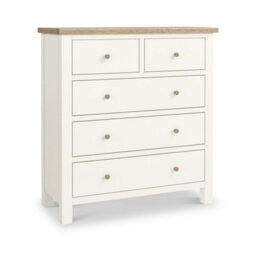 Farro Coconut White Xl 2 Over 3 Drawer Chest With Washed Oak Top - Fully Assembled By Roseland Furniture - thumbnail 1