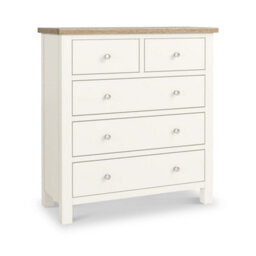 Farro Coconut White Xl 2 Over 3 Drawer Chest With Washed Oak Top - Fully Assembled By Roseland Furniture - thumbnail 2