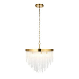 Luminosa Lighting Luminosa Anistoria Pendant Ceiling Light Brushed Aged Brass Plate & Clear Glass 5X E14 - thumbnail 6