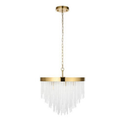 Luminosa Lighting Luminosa Anistoria Pendant Ceiling Light Brushed Aged Brass Plate & Clear Glass 5X E14 - thumbnail 7