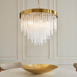 Luminosa Lighting Luminosa Anistoria Pendant Ceiling Light Brushed Aged Brass Plate & Clear Glass 5X E14 - thumbnail 4
