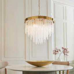 Luminosa Lighting Luminosa Anistoria Pendant Ceiling Light Brushed Aged Brass Plate & Clear Glass 5X E14 - thumbnail 3