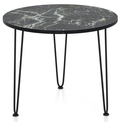 Coffee Table Small Faux Marble Accent Table-Black Round - image 1