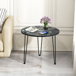 Coffee Table Small Faux Marble Accent Table-Black Round - thumbnail 6