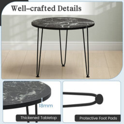 Coffee Table Small Faux Marble Accent Table-Black Round - thumbnail 5