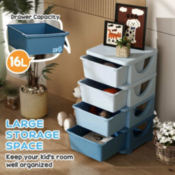 Homcom Kids Storage Units With Drawers 4 Tier Chest Dresser Tower Blue - thumbnail 4