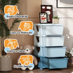 Homcom Kids Storage Units With Drawers 4 Tier Chest Dresser Tower Blue - thumbnail 7