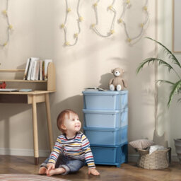 Homcom Kids Storage Units With Drawers 4 Tier Chest Dresser Tower Blue