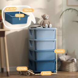Homcom Kids Storage Units With Drawers 4 Tier Chest Dresser Tower Blue - thumbnail 3