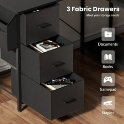 L Shaped Computer Desk 120 X 78 Cm With 3 Fabric Drawers And Storage, For Home Office, Black - thumbnail 3