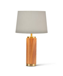 Lighting Supermarket Cylinder Wood Effect Print/gold Table Lamp With Ivory Gold Lined Shade - thumbnail 2