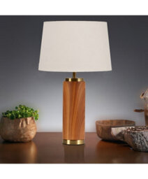 Lighting Supermarket Cylinder Wood Effect Print/gold Table Lamp With Ivory Gold Lined Shade - thumbnail 8