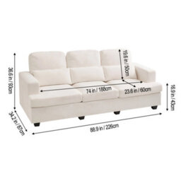 Living And Home 3-Seater Beige Chenille Upholstered Sofa With Pillows - thumbnail 5