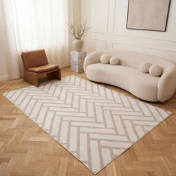 The Rugs Loft Beige And Ivory Herringbone Living Room Area Rug And Runners Soft Pile - thumbnail 3