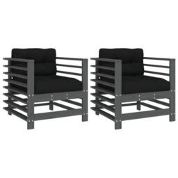 Berkfield Rustic Garden Chairs With Cushions 2 Pcs Grey Solid Wood Pine