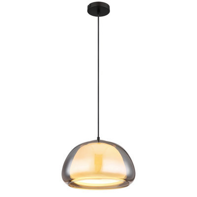 Luminosa Lighting Luminosa Jella Dome Pendant Ceiling Light Matt Black Smoke Glass Shade 1X E27 - image 1