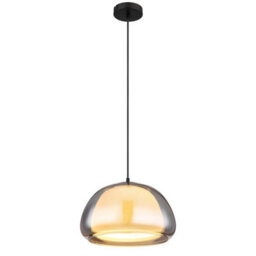 Luminosa Lighting Luminosa Jella Dome Pendant Ceiling Light Matt Black Smoke Glass Shade 1X E27 - thumbnail 1
