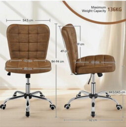 Mid Back Office Chair Faux Leather Computer Chair Armless Task Chair Retro Brown - thumbnail 3