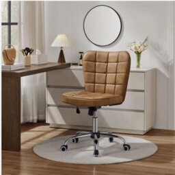 Mid Back Office Chair Faux Leather Computer Chair Armless Task Chair Retro Brown - thumbnail 2