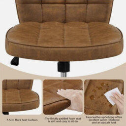 Mid Back Office Chair Faux Leather Computer Chair Armless Task Chair Retro Brown - thumbnail 7