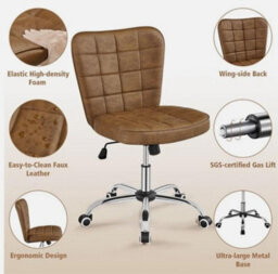 Mid Back Office Chair Faux Leather Computer Chair Armless Task Chair Retro Brown - thumbnail 6